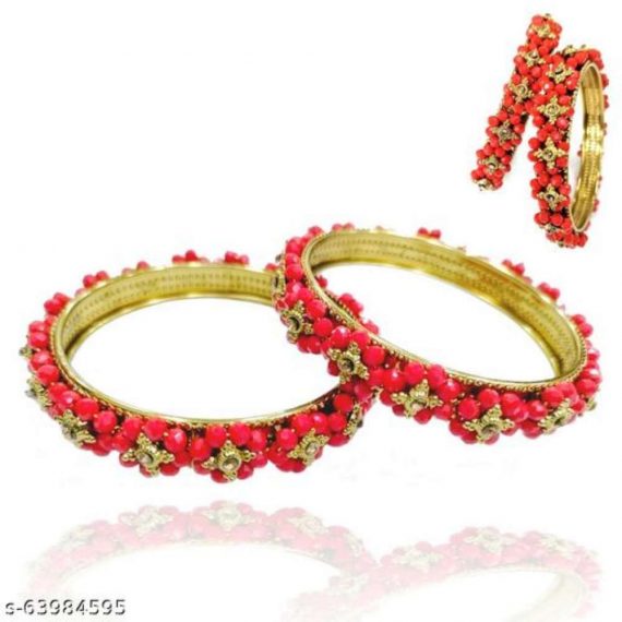 ROSE PETALS RAJWADI WORK BEADED KADA / BANGLES SET OF 2 FOR WOMEN AND GIRLS
