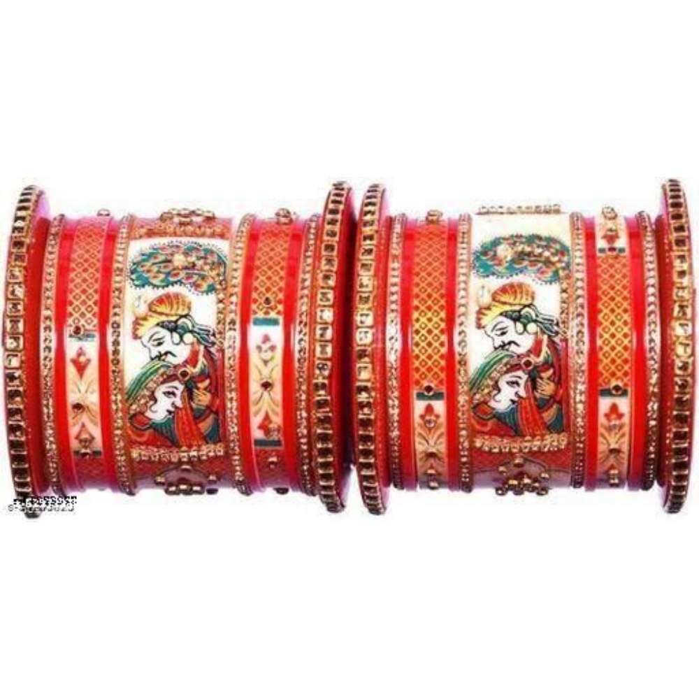 Plastic Gold Plated and Cubic Zirconia Chuda Bangles Set for Women & Girls | Rajasthani Rajputi Handcrafted Bridal Bangles
