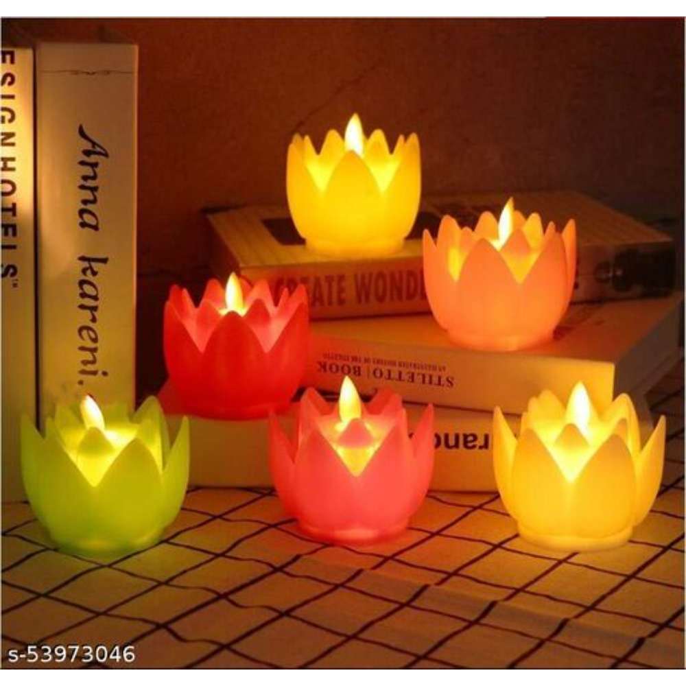 ALILA Most Realistic Swing Wave Flameless Flickering Lotus Electronic Candle Light, 1Piece, Size 8x8x6 cm Diya