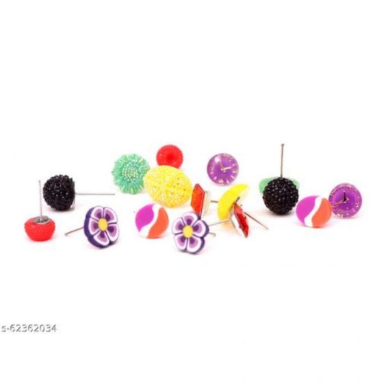 Shivarth Jewellery Earrings Plastic Stud Tops Earring for Women and Girls Assorted Colour & Design ( Combo of 60 )