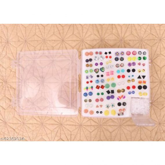Shivarth Jewellery Earrings Plastic Stud Tops Earring for Women and Girls Assorted Colour & Design ( Combo of 60 )