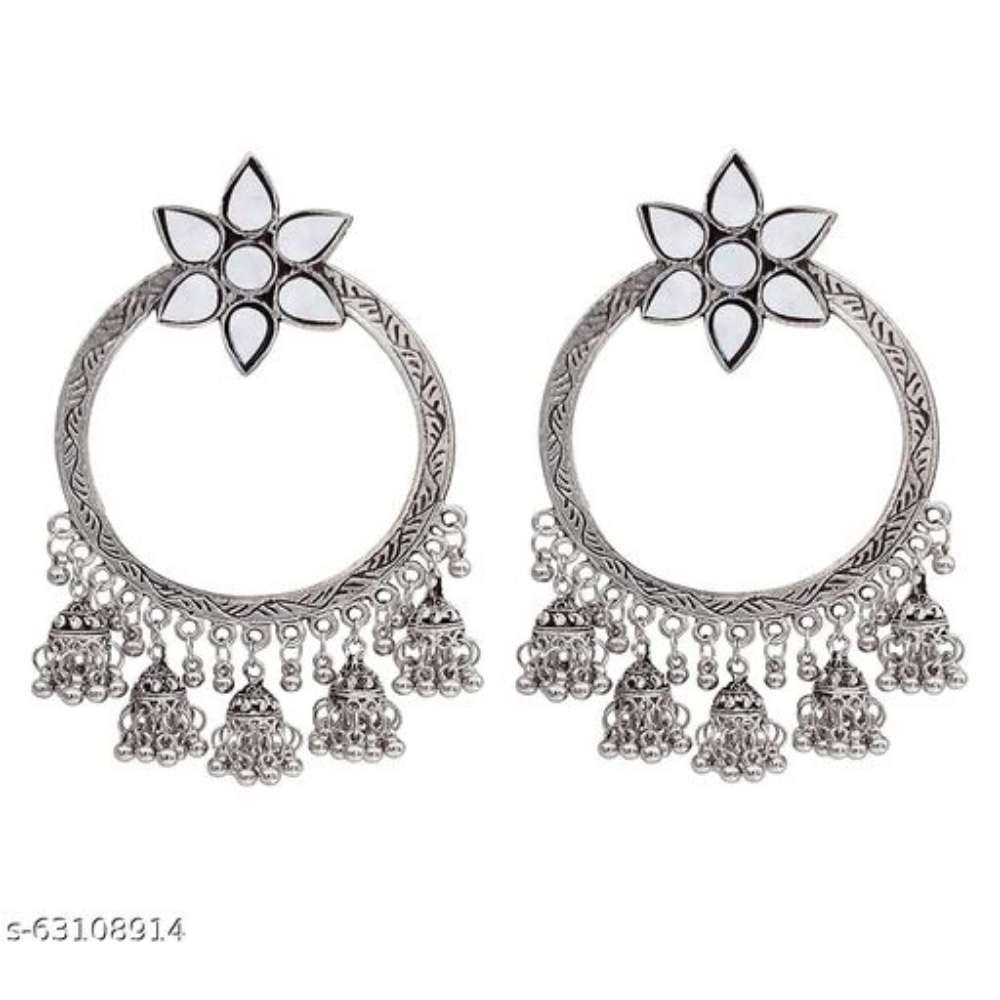 Round Mirror Star Hoop Silver Earring