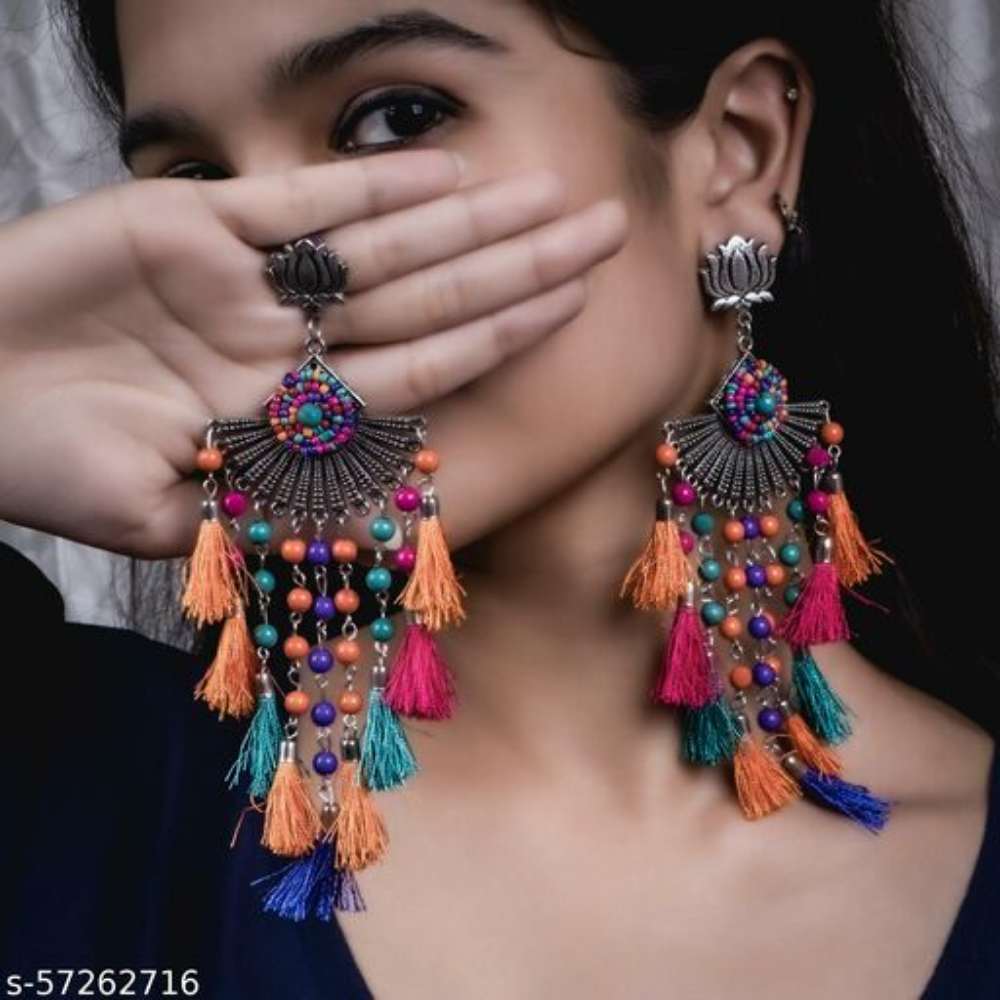 OSS Oxidised Multicolor Tassel Earrings