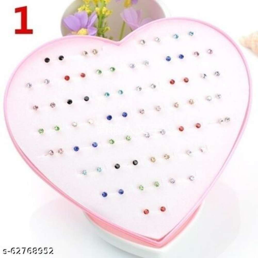 36 pair stylish earrings stud combo set with heart shape box for girls and women alloy stud earring alloy stud earrings. alloy earring set alloy earring set