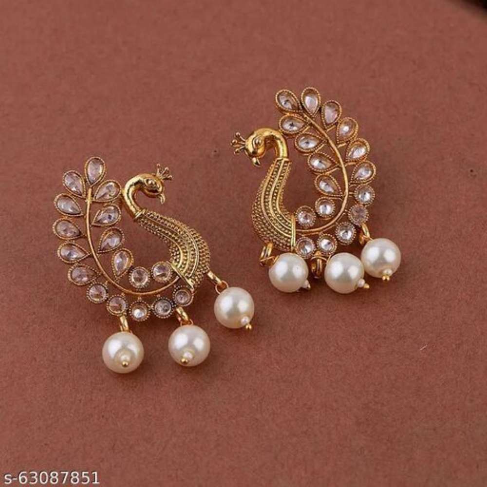 Peacock shaped gold plated reverse AD earring Earrings & Studs