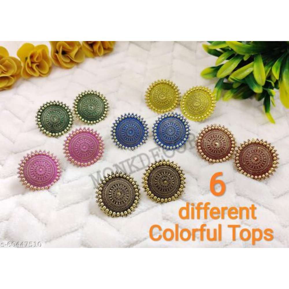 Combo Set Of 6 Pcs Beautiful & Party Wear Kundan Tops for Girls and Women. (Green,Yellow,Pink,Blue,Maroon,Gold Color) Design-2