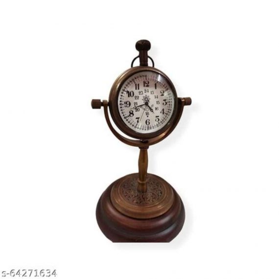 Sian Present's Desk Table Clock with Wooden Base Decor Vintage Brass Watch Sian 1 Nautical Antique
