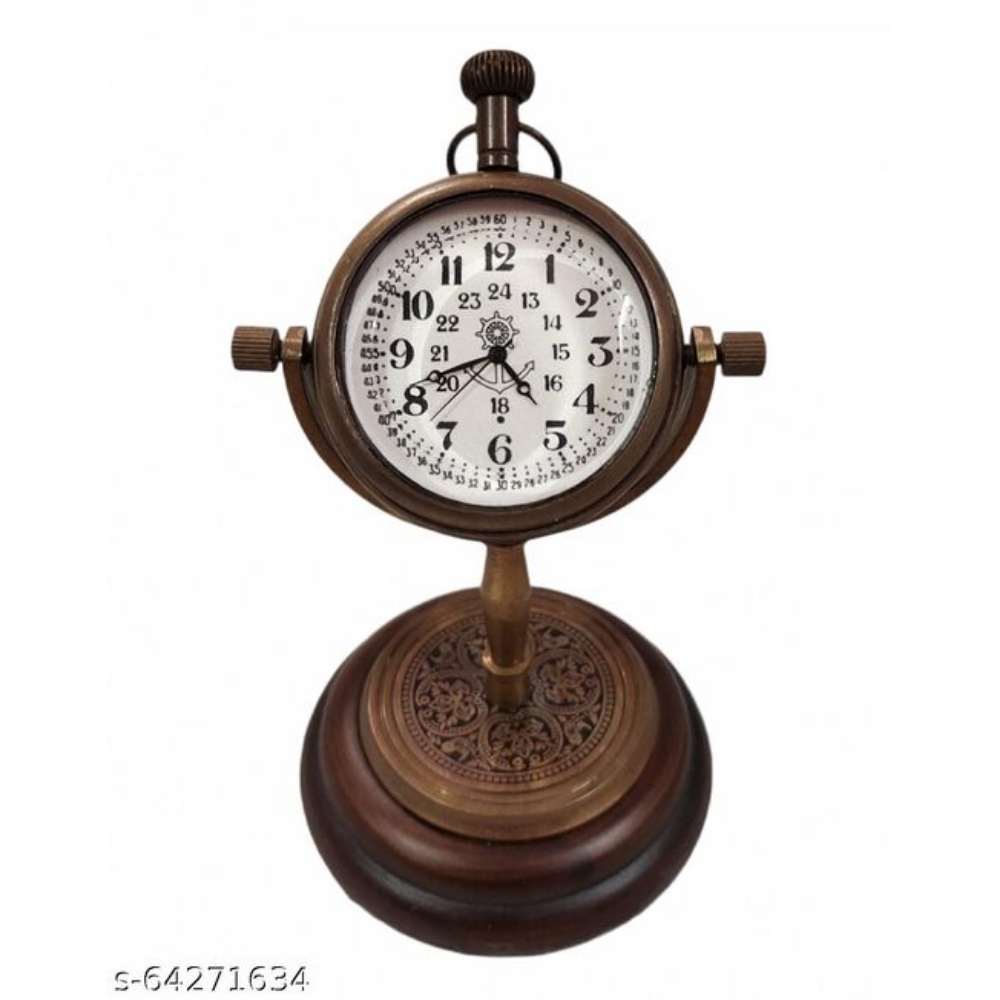 Sian Present's Desk Table Clock with Wooden Base Decor Vintage Brass Watch Sian 1 Nautical Antique