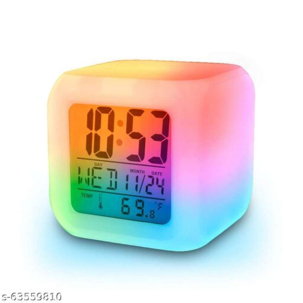 MB BROTHERS Plastic 7 Color Changing Led Digital Clock With Date Time