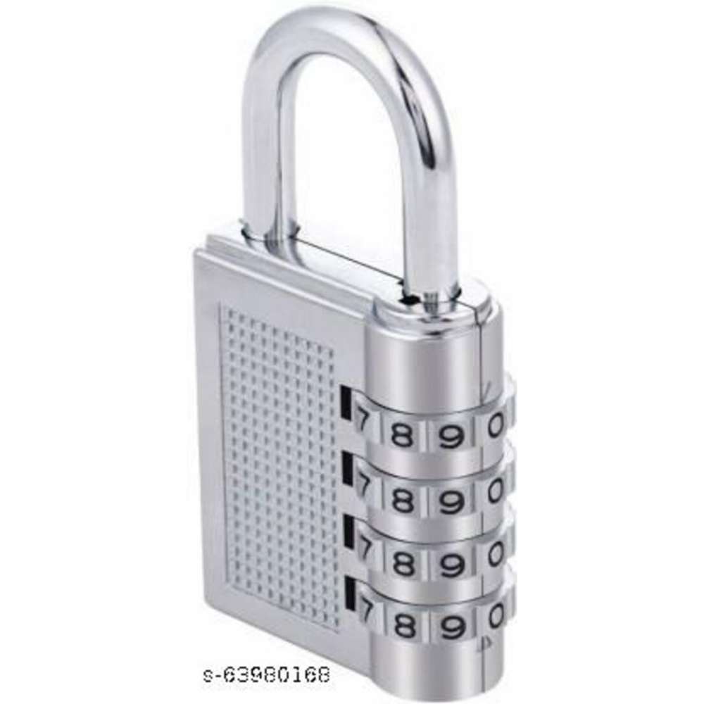 puthak Combination 4 Digit Number Travel Luggage Password Lock For Home Office Padlock (Silver)