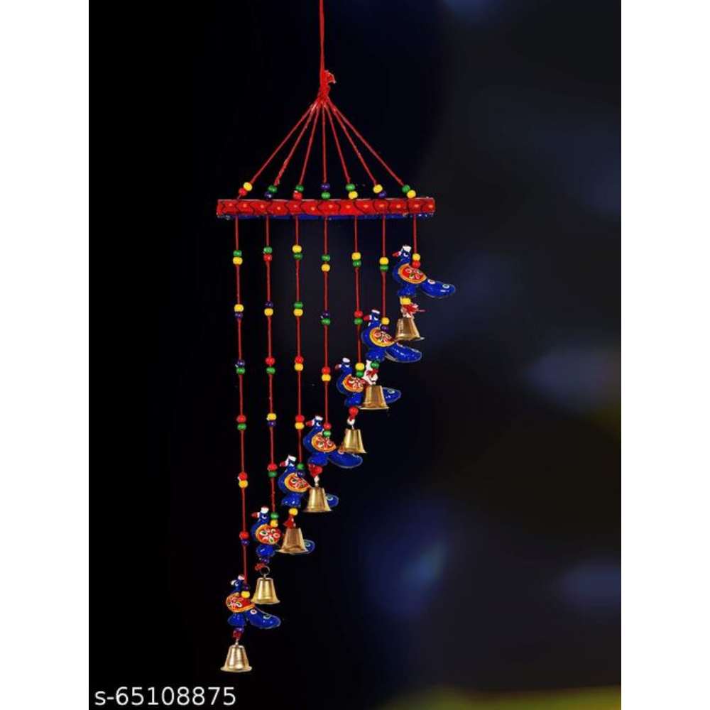 Peacock BTK Door Hanging Wood Windchime (77 cm, Multicolor)