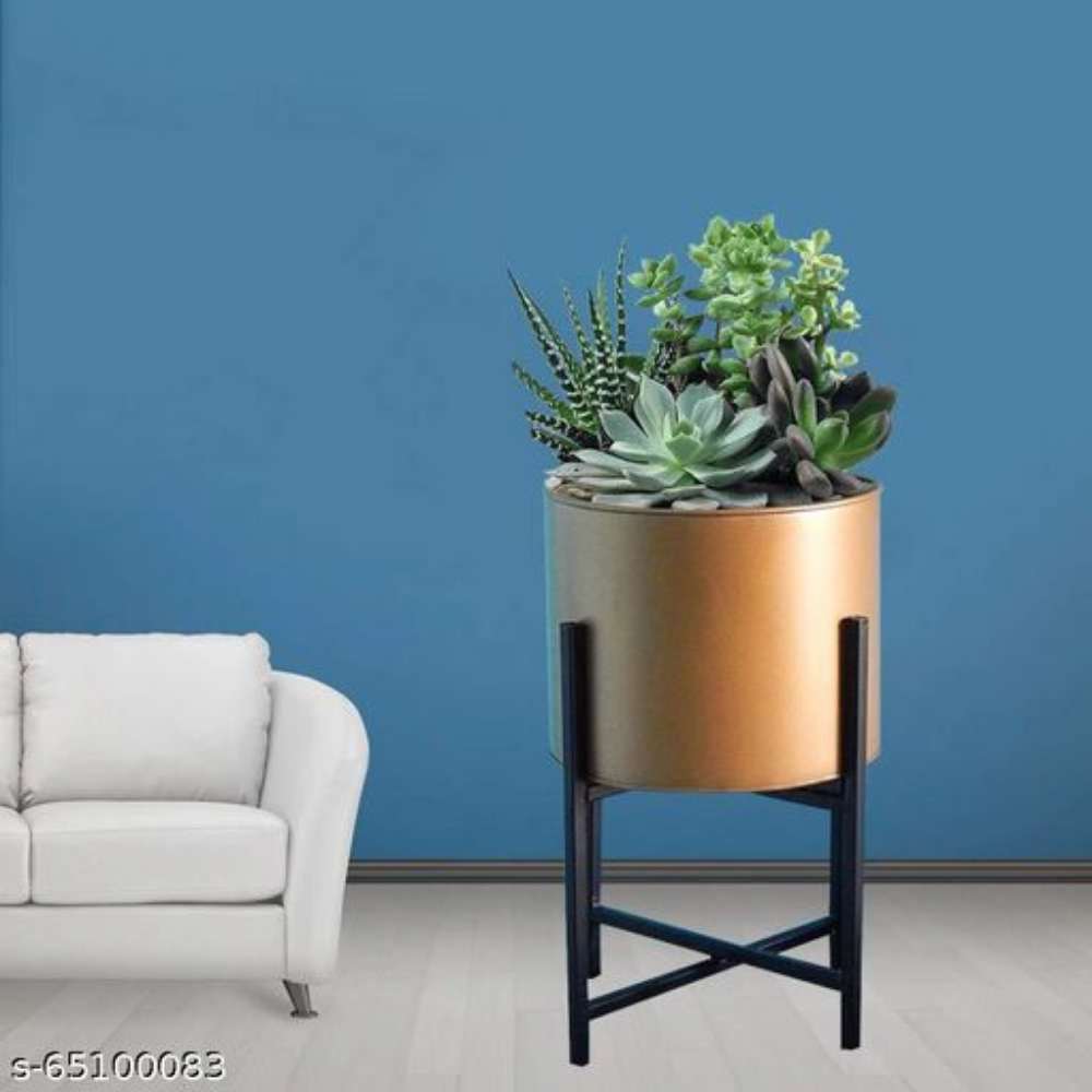 Metal flower pot stand [Black Stand & Golden Planter]