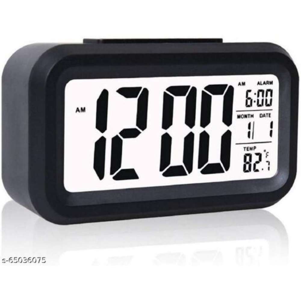 SHLOK ENTERPRISE Digital LED Alarm Clock, Mirror Alarm Clock for Heavy Sleepers Kids Large LED Display with Snooze Time Temperature Function (Black Clock)