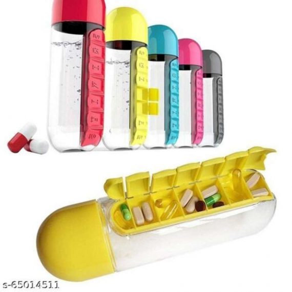 CRAZZY Pill Bottle, 2 in 1 Candy Colours Pill Box Organizer with Water Bottle (Capacity : 20oz,600ML, Assorted Color)