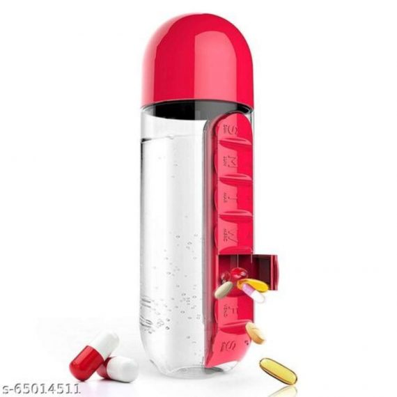 CRAZZY Pill Bottle, 2 in 1 Candy Colours Pill Box Organizer with Water Bottle (Capacity : 20oz,600ML, Assorted Color)