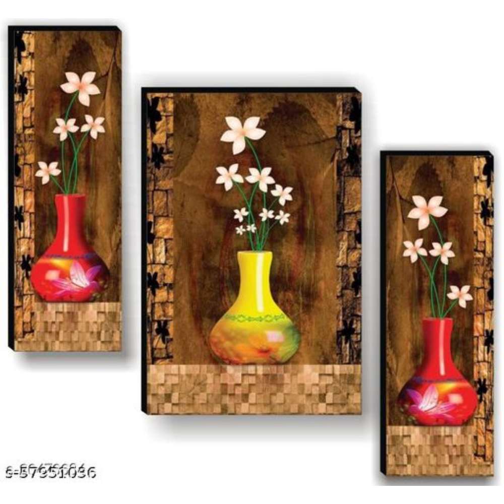 Set of 3 Flower Modern art self adeshive Home decorative gift item wall painting for living room , office , hotel MDF framed painting 12 inch X 18 inch