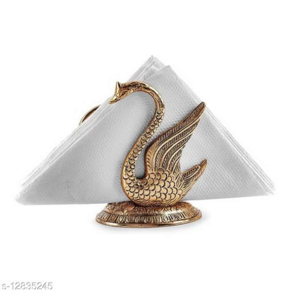 Oxidize Metal Decorative Golden Swan Duck Shape Napkin, Tissue Paper Holder for Dining Table (Size L*B*H :10 x 7 x 11 cm, Golden)