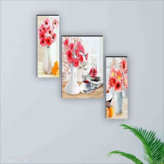 SAF Set of 3 Flower Pot UV Textured Home Decorative Gift Item Painting