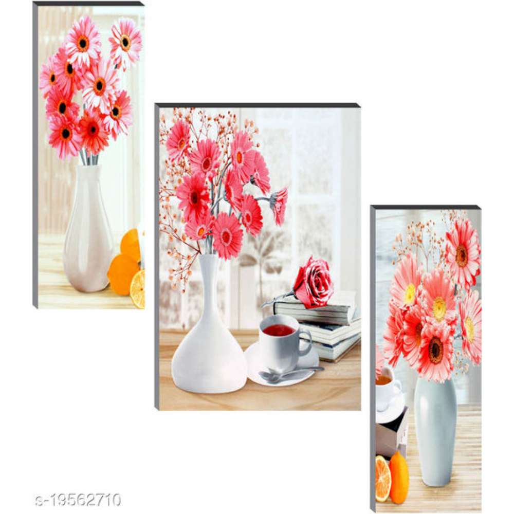 SAF Set of 3 Flower Pot UV Textured Home Decorative Gift Item Painting