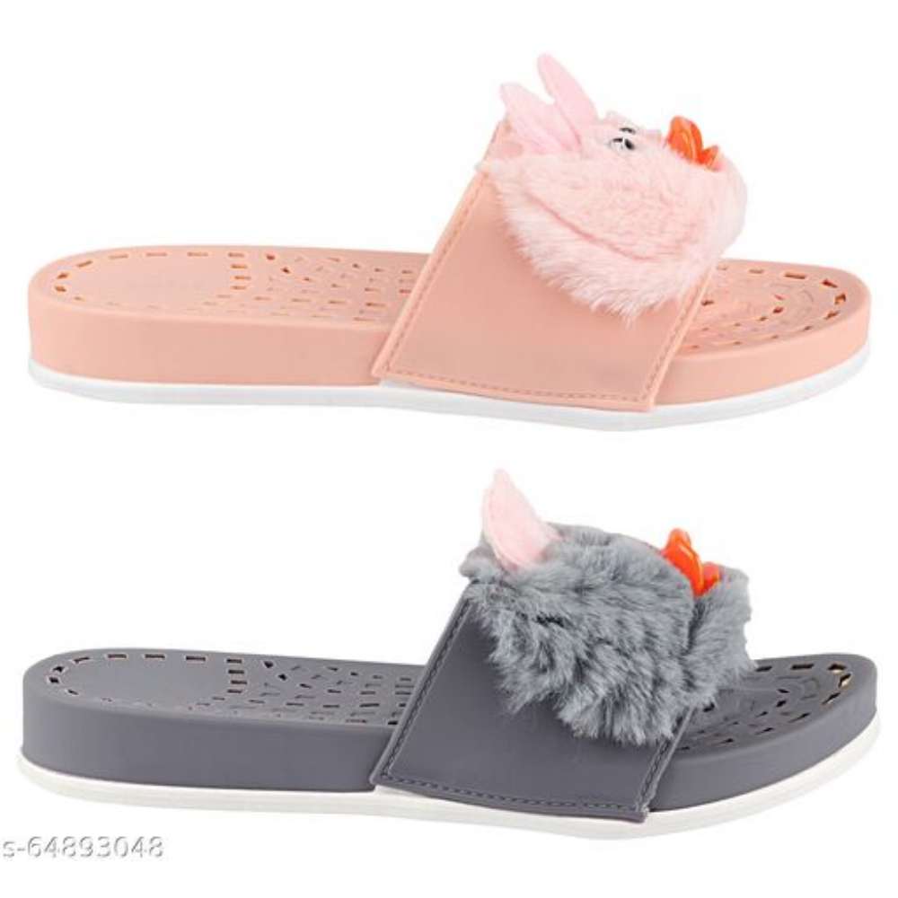 Combo of New Stylish Women Girl Flat Sliders Flipflop Chappal (Pack of 2 Pairs)