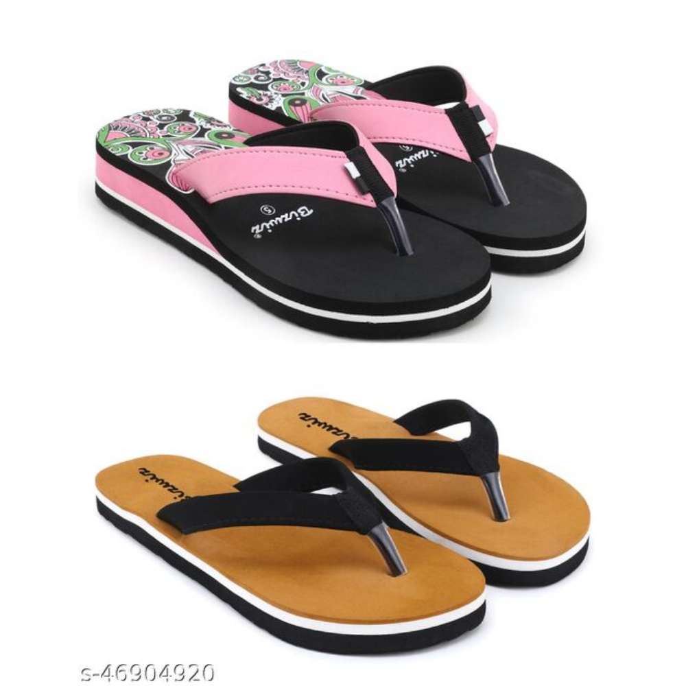 Stylish & Comfortable Multicolour Fabrication Slippers / Flip Flop for Women Combo of 2