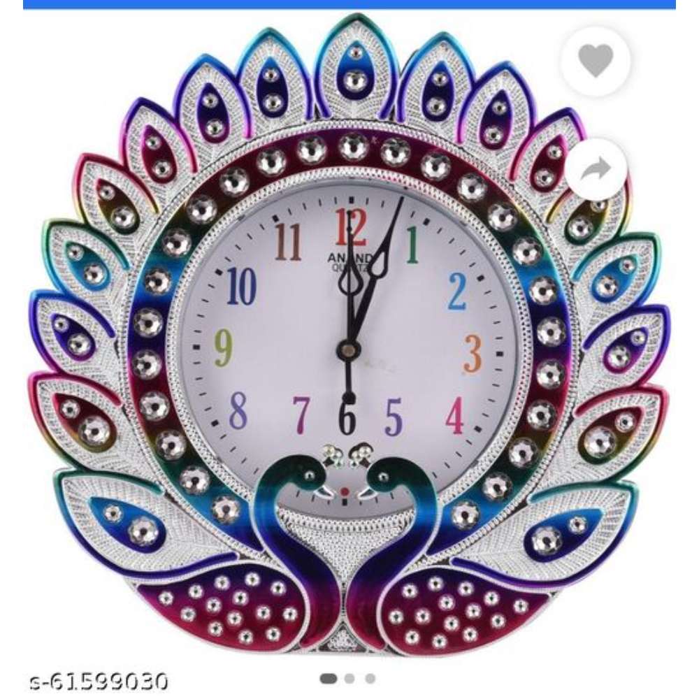 Royal Peacock Design Theme Wall Décor Stylish Plastic Clock for Home Living Room Office Bedroom