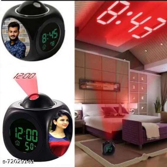 Personalised with u 2 Photos Print (Digital LCD Projection Alarm Clock Voice Talking Function, led Wall/Ceiling Projection, Alarm/Snooze/Temperature Display, 12hr/24hr, Bedside Alarm Clock) for Birthday or Anniversary