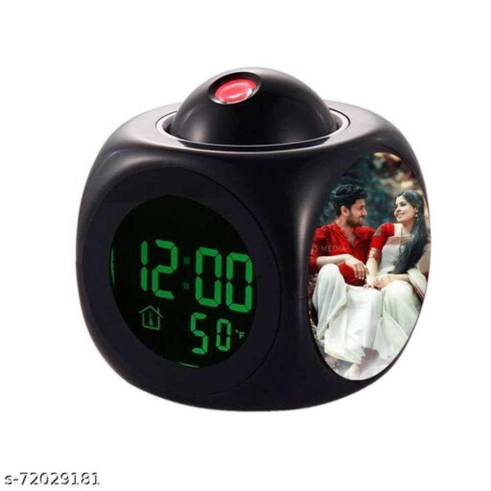 Personalised with u 2 Photos Print (Digital LCD Projection Alarm Clock Voice Talking Function, led Wall/Ceiling Projection, Alarm/Snooze/Temperature Display, 12hr/24hr, Bedside Alarm Clock) for Birthday or Anniversary