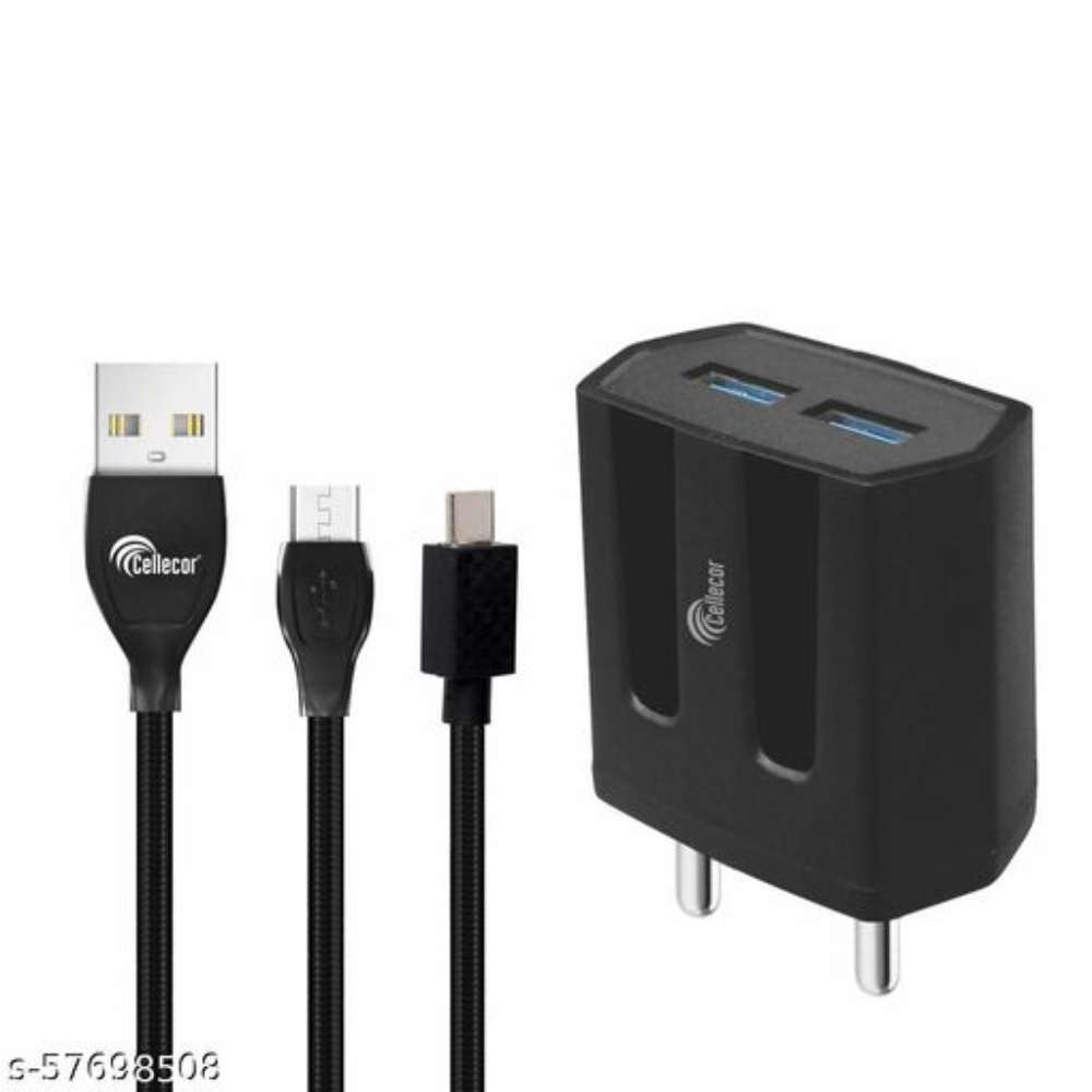 Cellecor Super Fast 12W Mobile Charger With 2.4A Fast Charging Micro And C-Type USB Cable For Android Devices ( BIS certified)