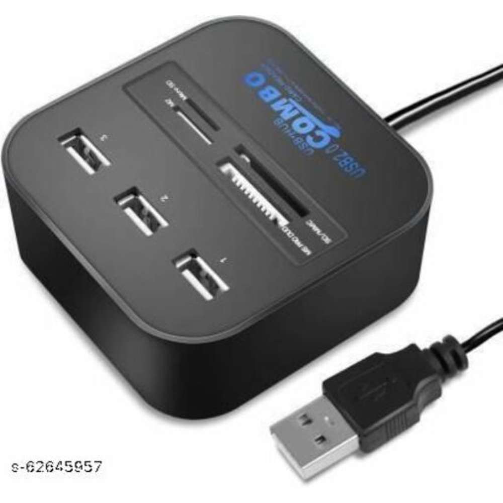 Gadget Deals All in One USB Hub Combo 3 USB ports and all in one card reader, USB hub 2.0, for Pen drives / Cameras / Mobiles / PC / Laptop / Notebook / Tablet, Docking station, MS/MS pro Duo/SD/MMC/M2/Micro SD support Card Reader (Black)