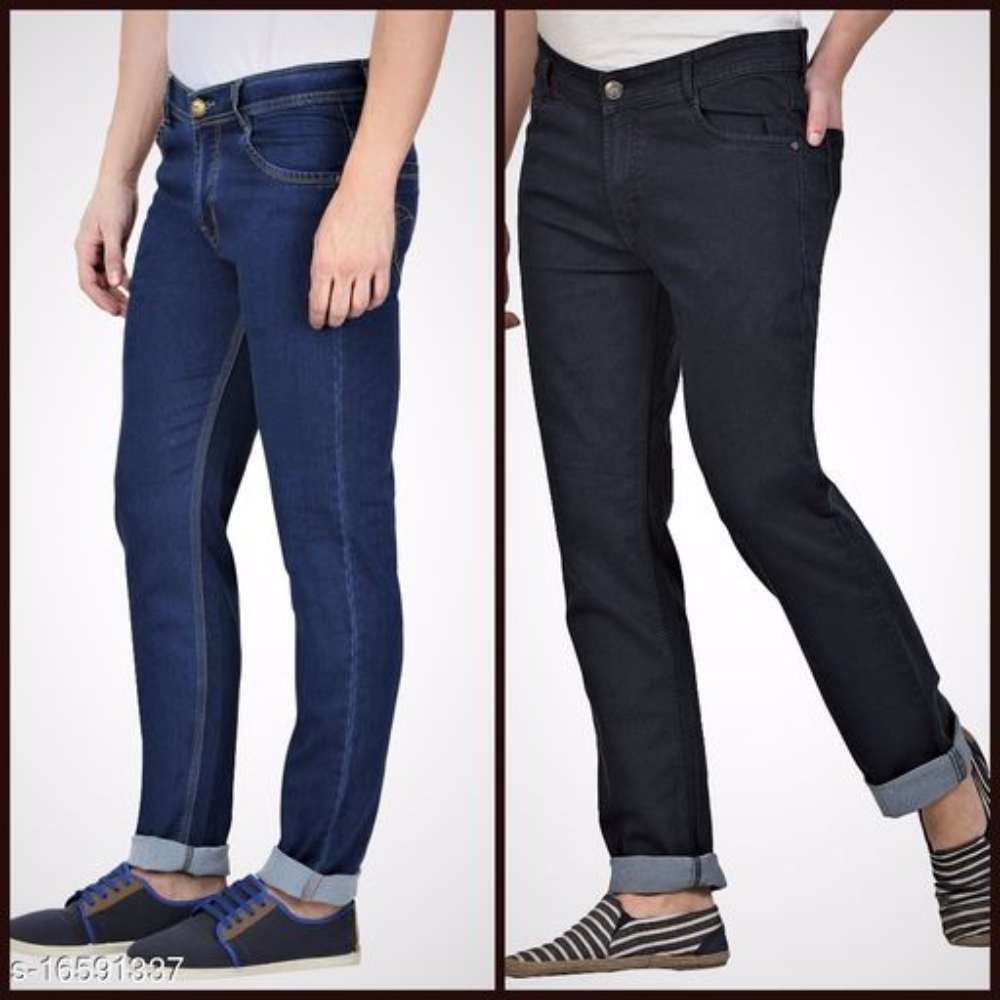 (Set of 2) Plus Size, Men Comfort Fit Mid-Rise Clean Look Stretchable Silky Denim Jeans