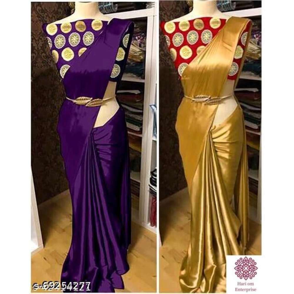 Satin Combo Saree With Jacquard Blouse