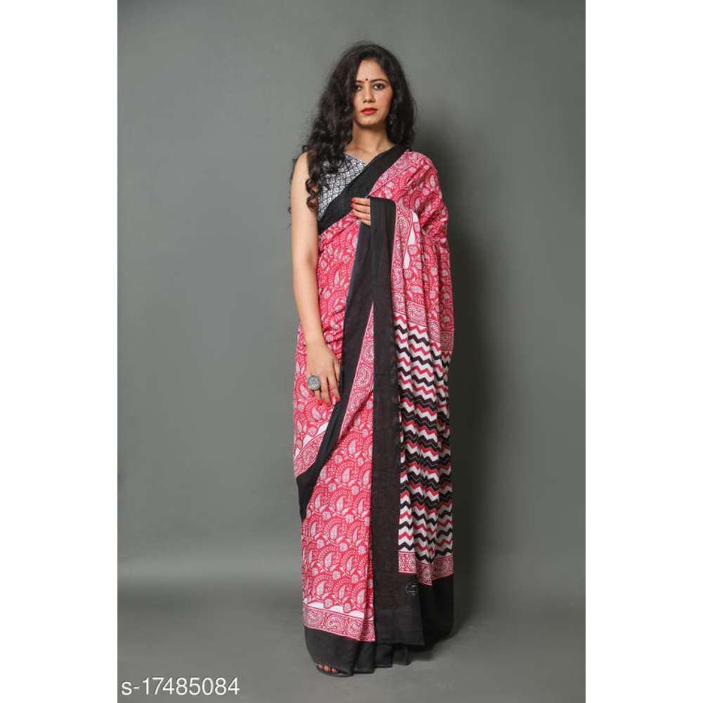 Rani Prints Jaipuri Hand Printed Cotton Mulmul Saree with Unstitched Blouse