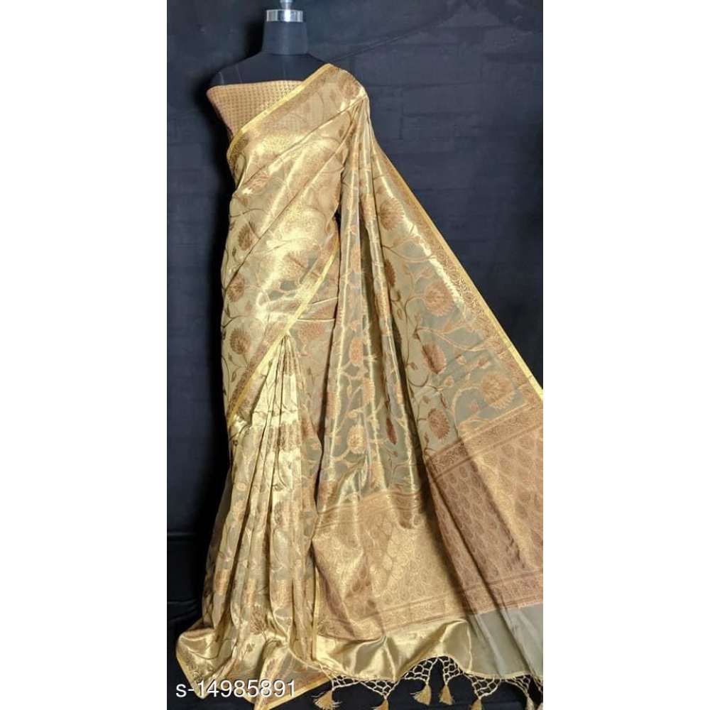 BANARASI SOFT TISSUE SILK ANTIQUE JAAL WORK SAREE WITH RUNNING BROCADE BLOUSE