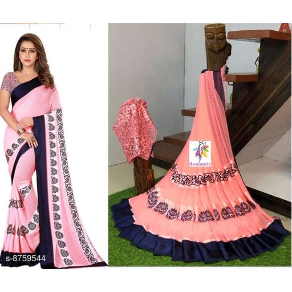 Designer Satin Patta Georgette Printed Saree With Running Blouse for women