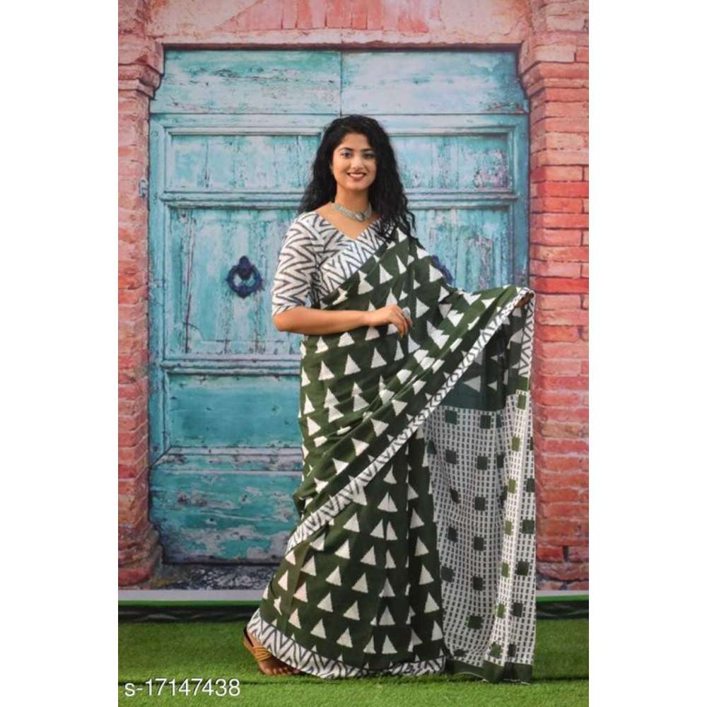 Women's Cotton Mulmul Printed Saree with Unstiched Blouse Piece