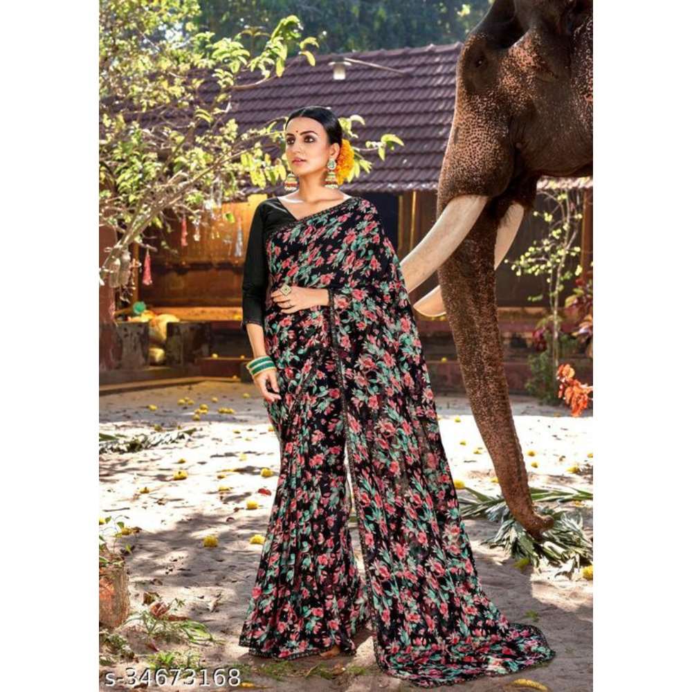 Mali Fancy Chiffon Saree with Fancy Lace Border & Blouse
