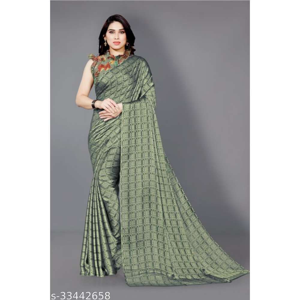 Sourbh Fashion Chiffon All Over Checks Print Saree With Unstitched Blouse Piece.