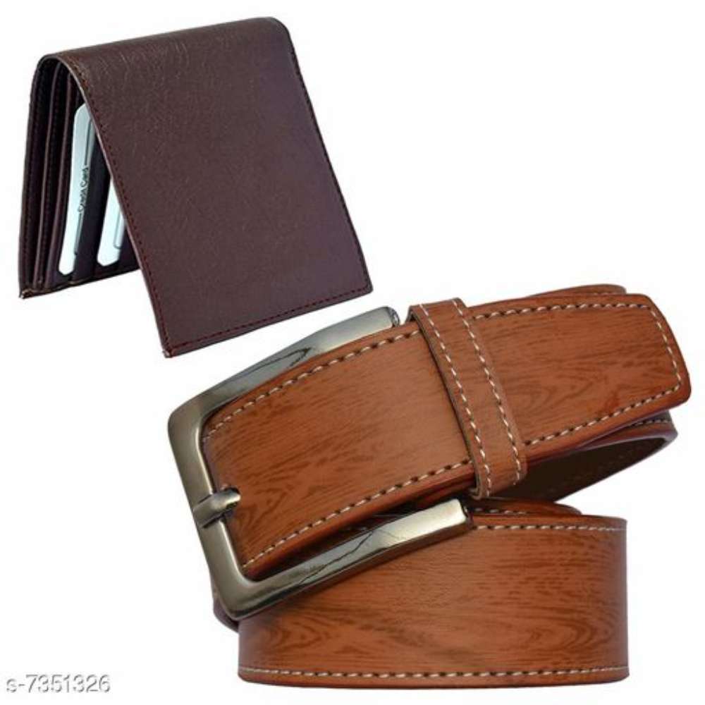 Men's Multicoloured Synthetic Leather Belt & wallet combo