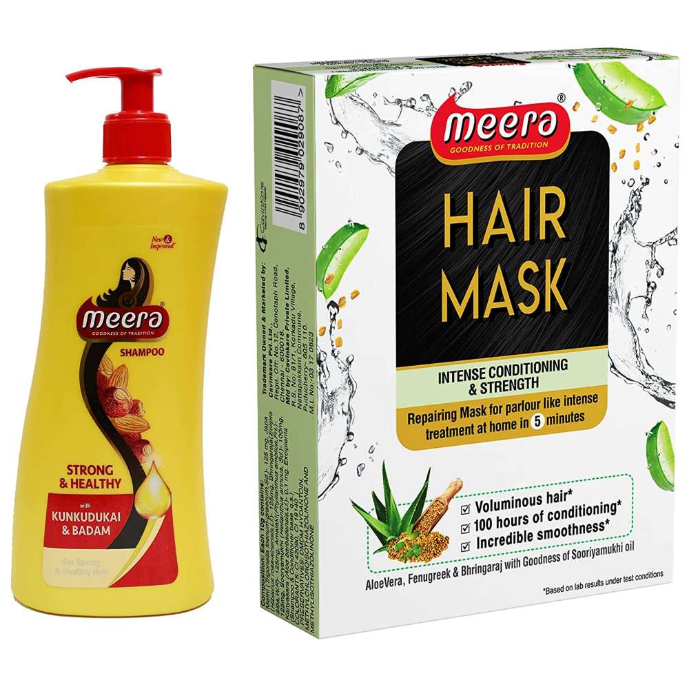 Meera Strong and Healthy Shampoo, 650ml and Meera Intense Conditioning & Strength Hair Mask, 120 g