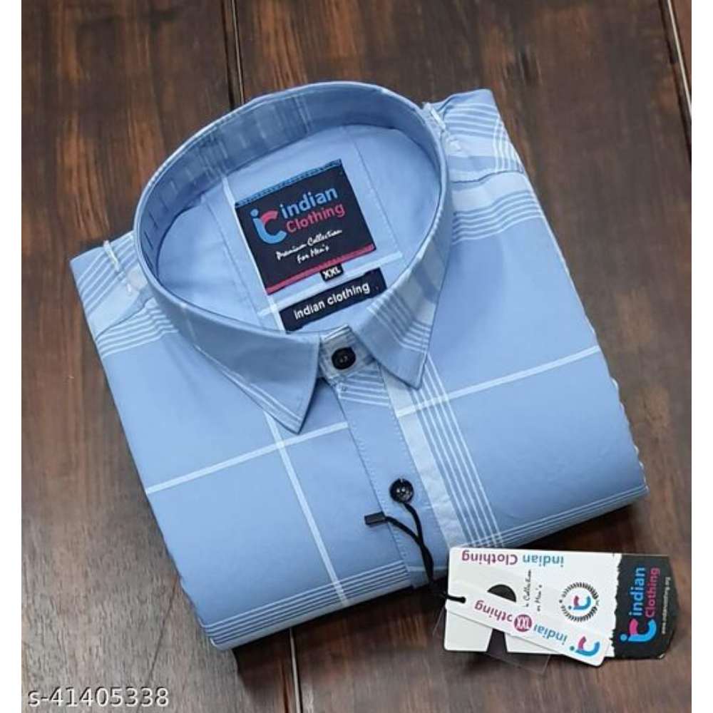 Trendy Premium Cotton Men's Full Sleeve Casual CHECKED Shirt - SKY BLUE