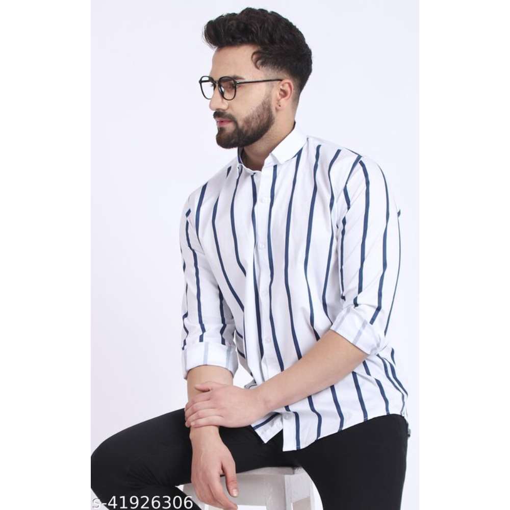 Men`s Cotton Striped Shirt White