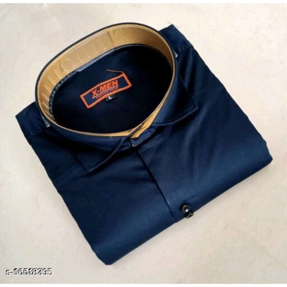 Mens Slim Fit Spread Collor Navy Blue Shirt