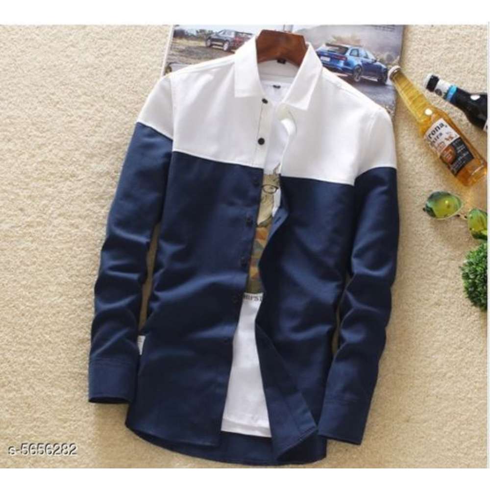 FASHLOOK WHITE BLOCK NAVY CASUAL SHIRT