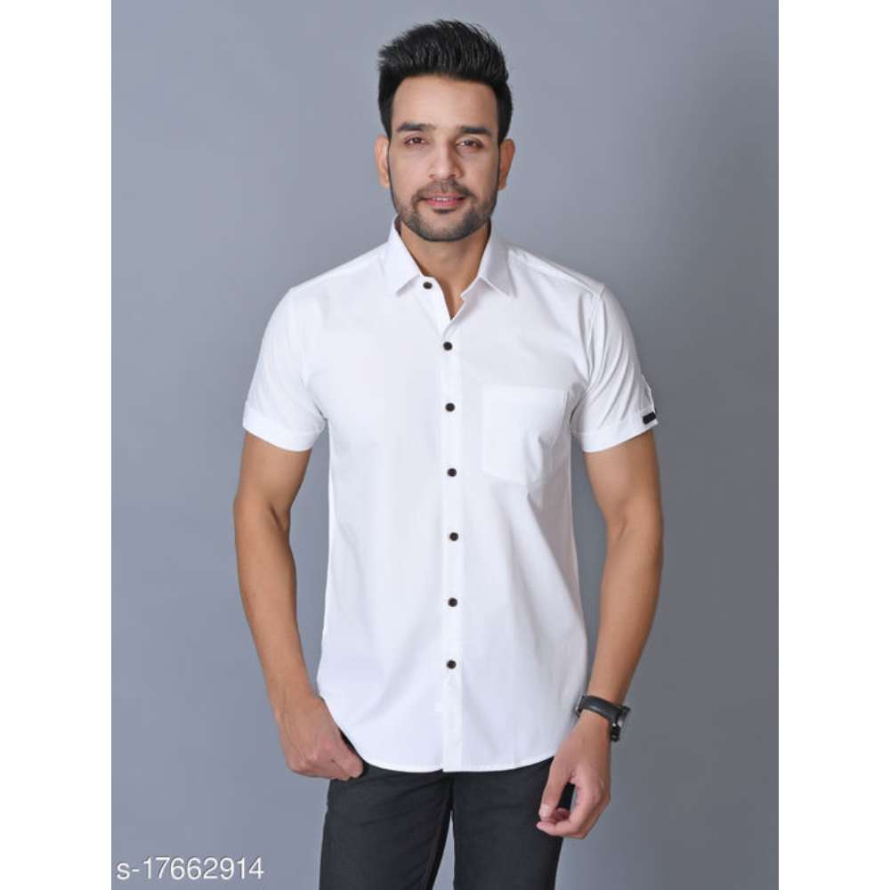 LEE CROSS Men's Half Sleeve White Shirt