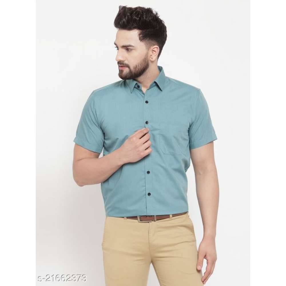 Jainish Men's Cotton Half Sleeves Solid Formal Shirts