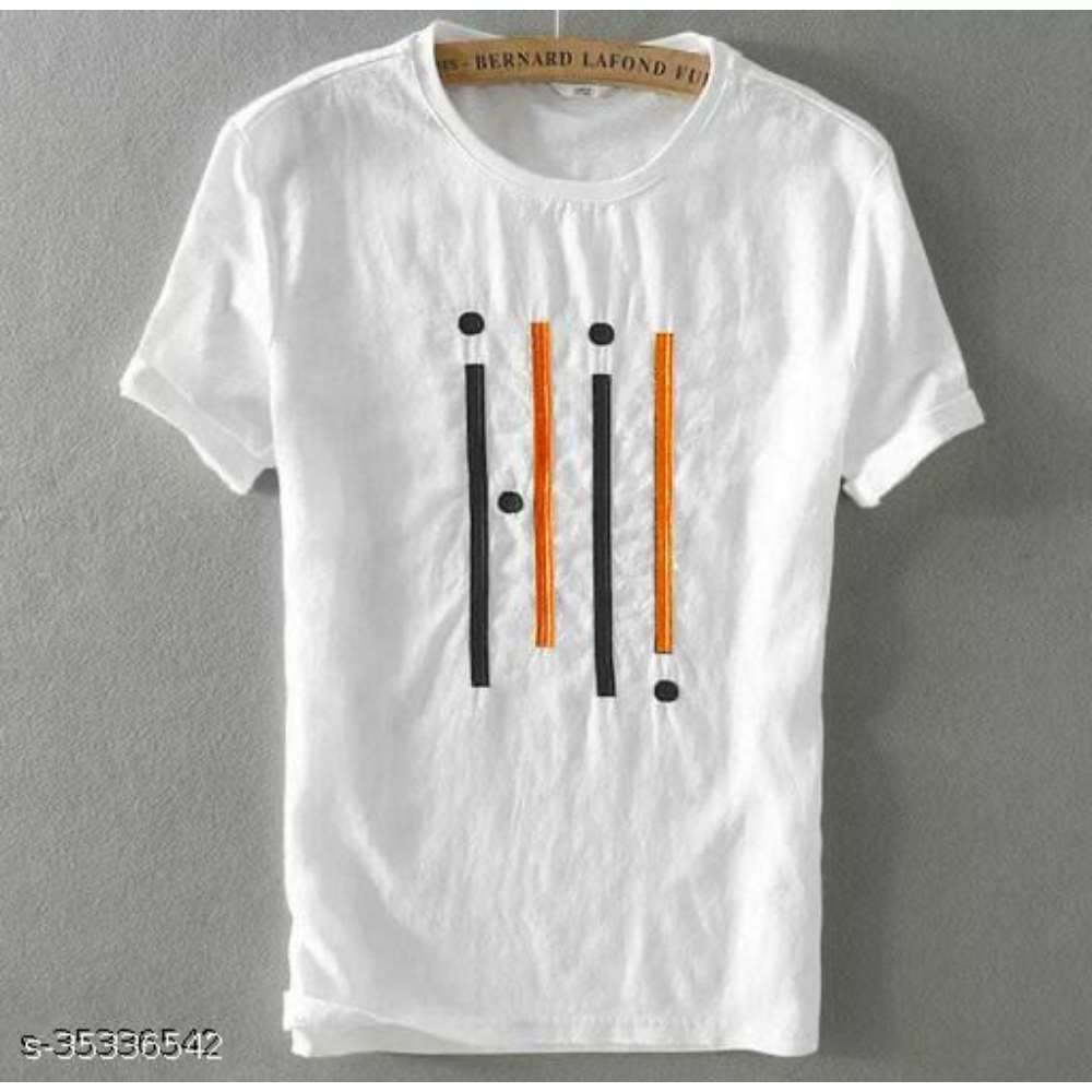 NIKLINE WHITE FOUR LINE T SHIRT FOR MEN