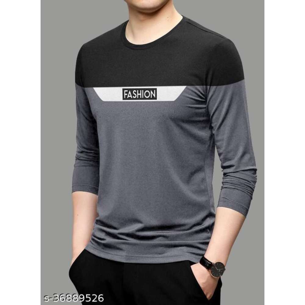 Eyebogler Men's Regular Fit Cotton Fabric Round Neck Casual Wear Colorblocked Pattern Long Sleeves Tshirt