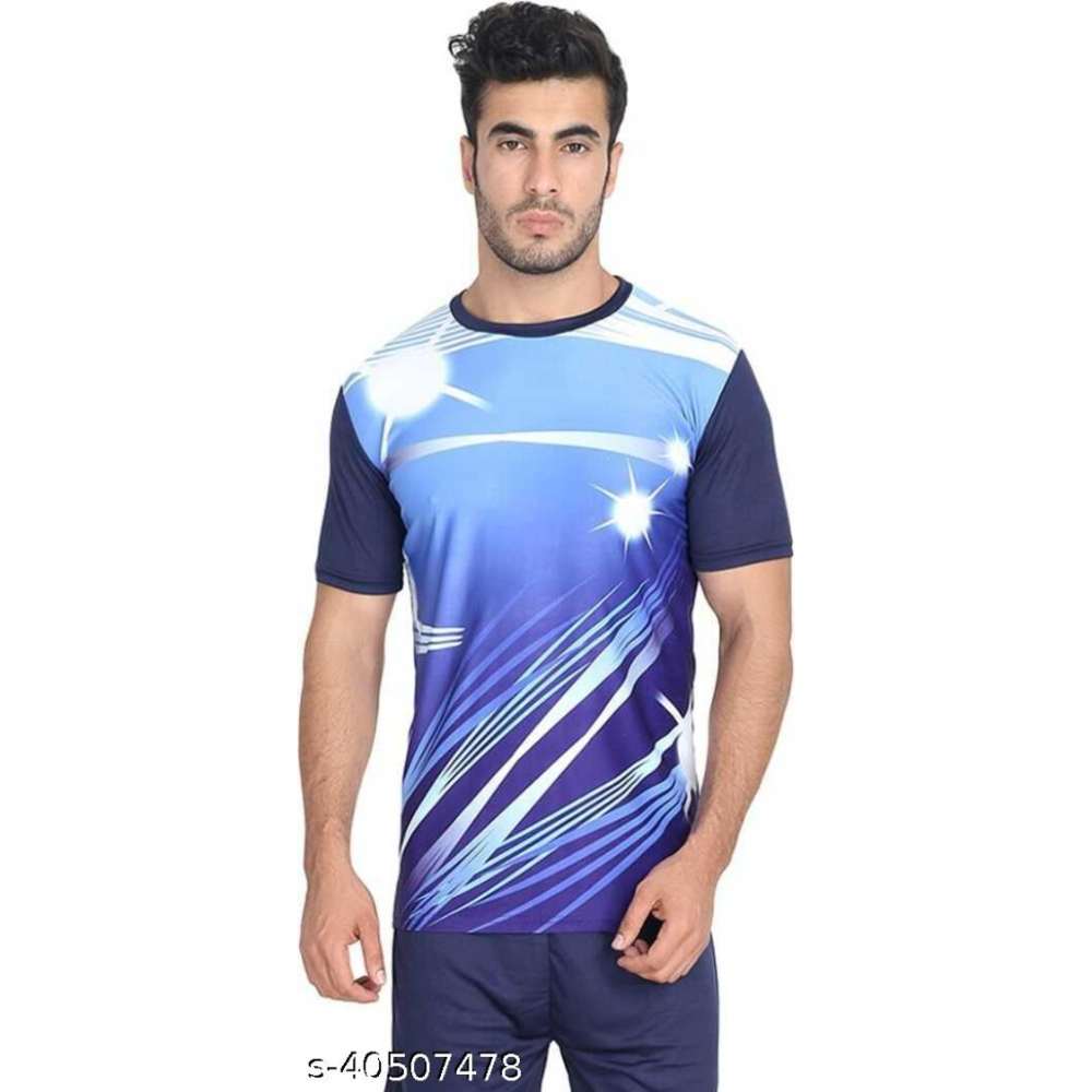 Printed Men Round Neck Purple, White, Blue T-Shirt