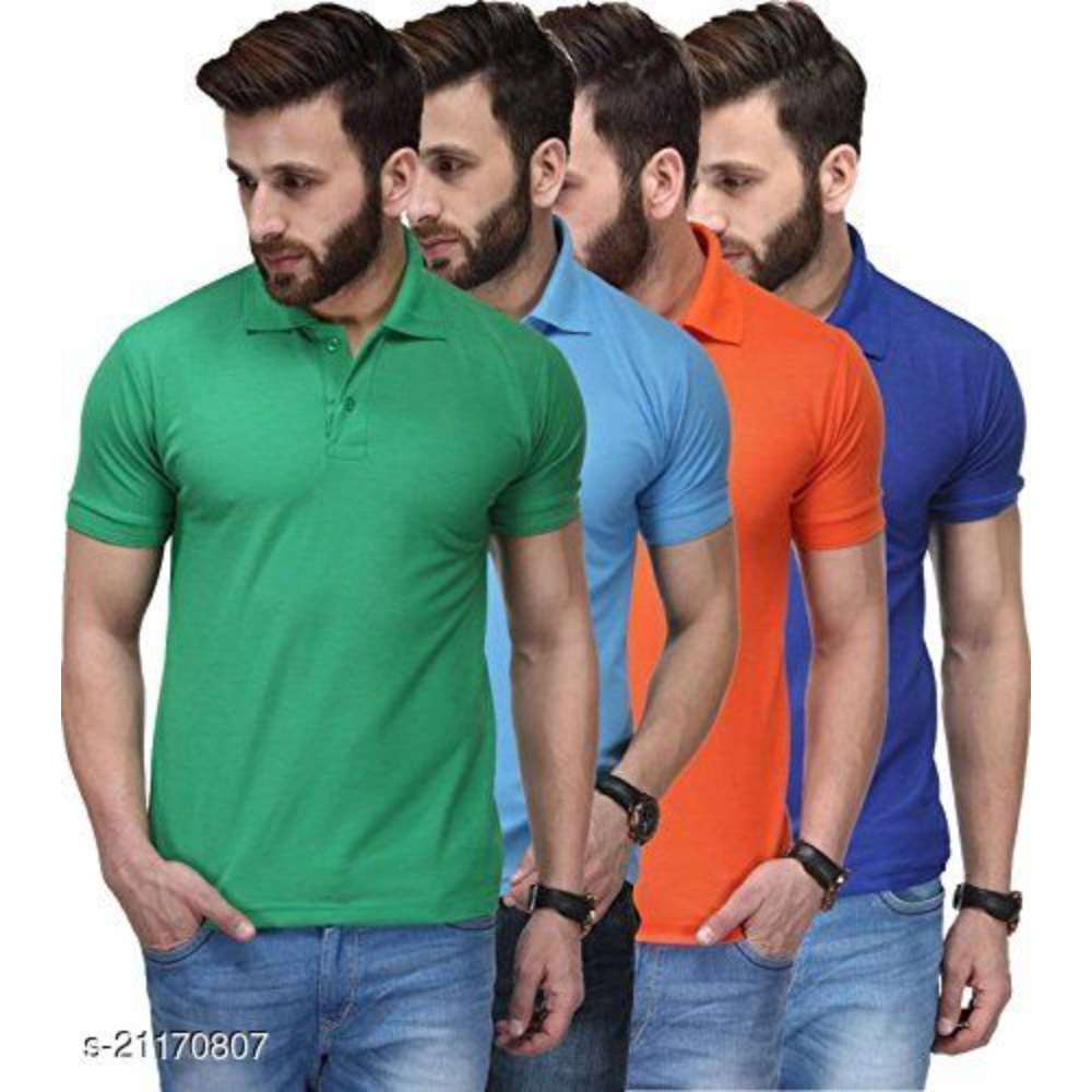 QUVYARTS Soft Cotton Polo T-Shirts for Men Combo (Pack of 4)